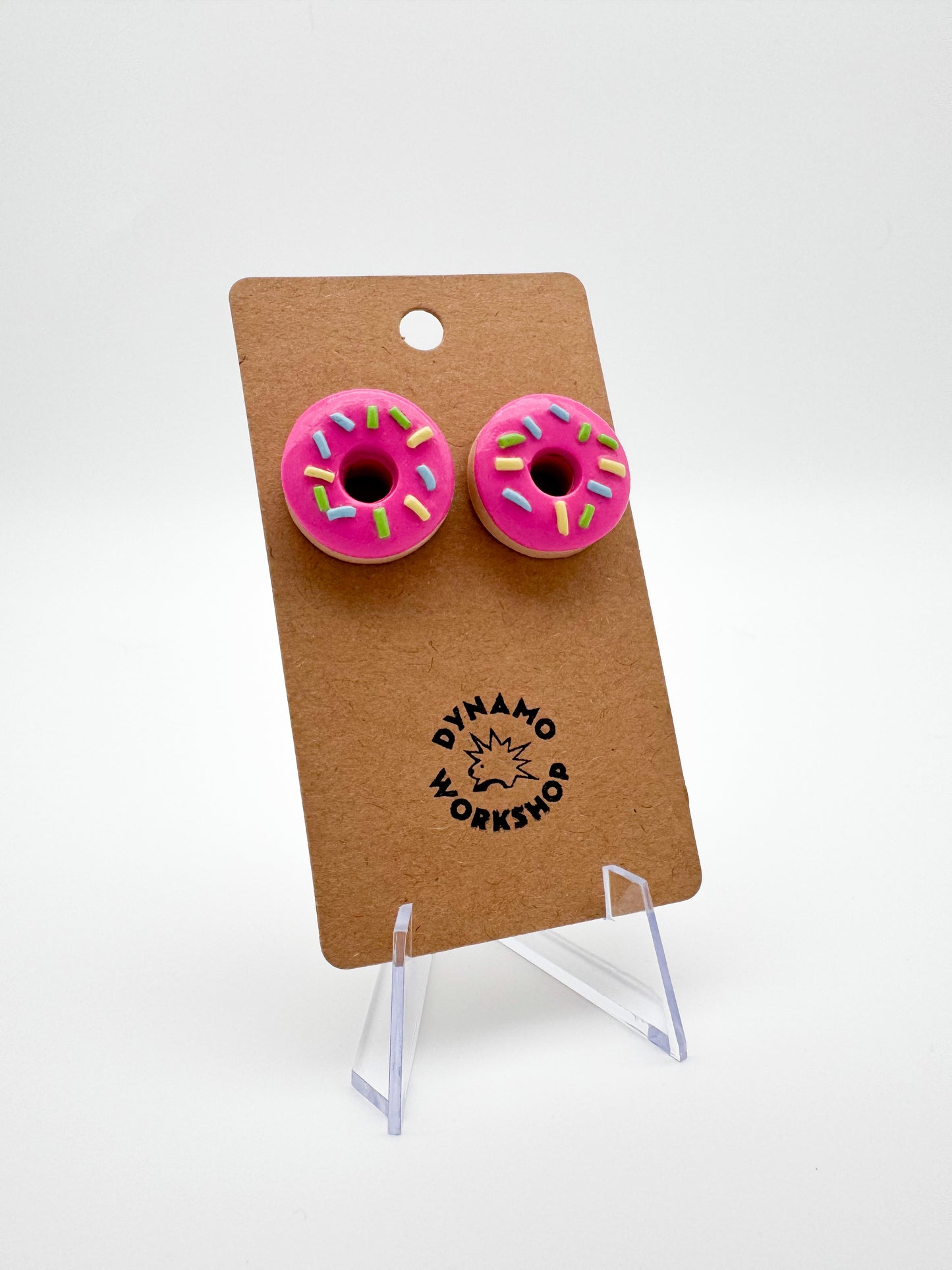 Pink Sprinkle Donut Stud Earrings